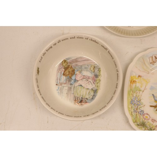 624 - Collection of Beatrix Potter Mrs Tiggy-Winkle children's dinnerware from Wedgewood and Royal Albert,... 