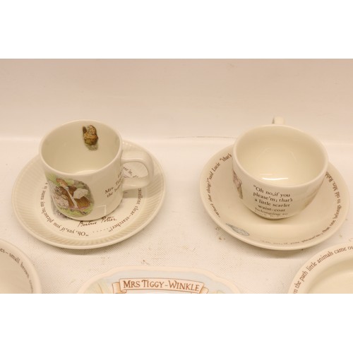 624 - Collection of Beatrix Potter Mrs Tiggy-Winkle children's dinnerware from Wedgewood and Royal Albert,... 