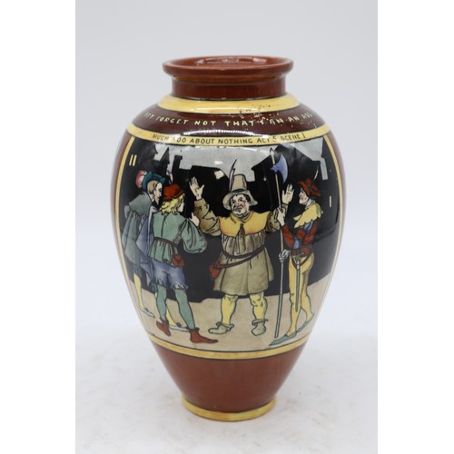 797 - The Foley Intarsio vase 'Much Ado About Nothing' two panels showing Act 3 Scene 3 and Act 5 Scene 1,... 