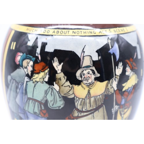 797 - The Foley Intarsio vase 'Much Ado About Nothing' two panels showing Act 3 Scene 3 and Act 5 Scene 1,... 