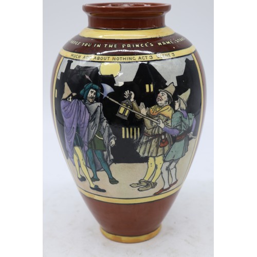 797 - The Foley Intarsio vase 'Much Ado About Nothing' two panels showing Act 3 Scene 3 and Act 5 Scene 1,... 