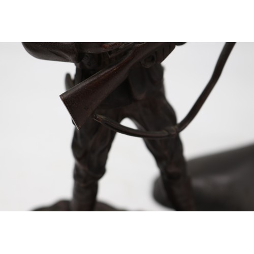 727 - Bronzes, cast bronze First World War soldier, hollow bronze 'dantes' bust, and bronze hand on on pli... 