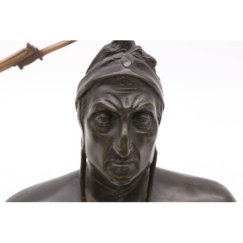 727 - Bronzes, cast bronze First World War soldier, hollow bronze 'dantes' bust, and bronze hand on on pli... 