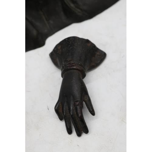 727 - Bronzes, cast bronze First World War soldier, hollow bronze 'dantes' bust, and bronze hand on on pli... 