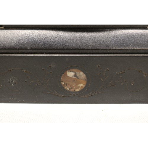 919 - French slate and variegated marble mantle clock, 4 1/4