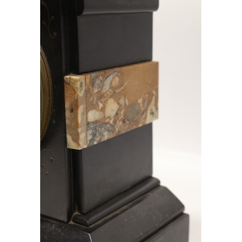 919 - French slate and variegated marble mantle clock, 4 1/4