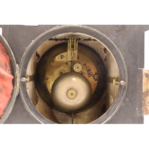 919 - French slate and variegated marble mantle clock, 4 1/4