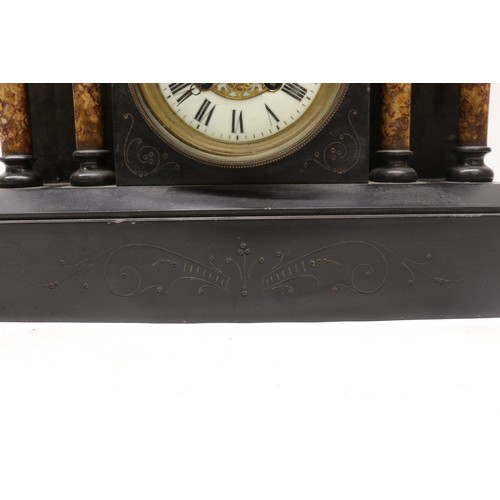 921 - J. Marti et Cie, 8 day slate and variegated marble mantle clock, architectural case, 3 3/4