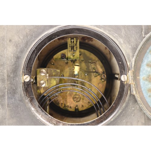 921 - J. Marti et Cie, 8 day slate and variegated marble mantle clock, architectural case, 3 3/4