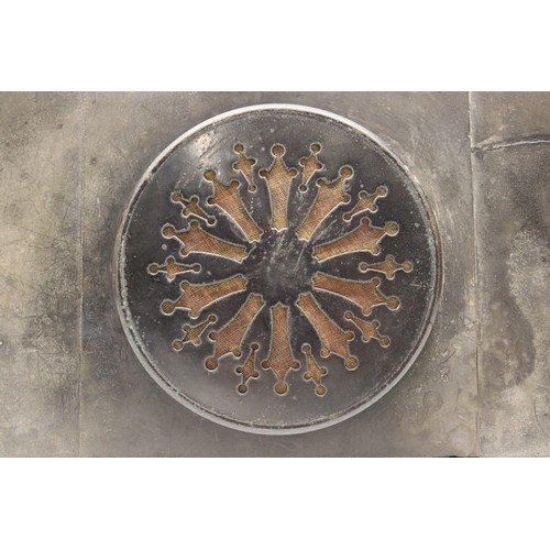 921 - J. Marti et Cie, 8 day slate and variegated marble mantle clock, architectural case, 3 3/4