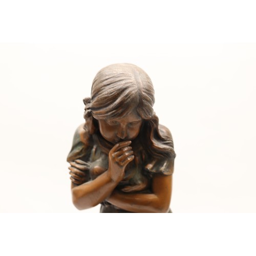 920 - Japy Freres et Cie, 8 day figural cream marble mantle clock, shaped case surmounted by cold painted ... 