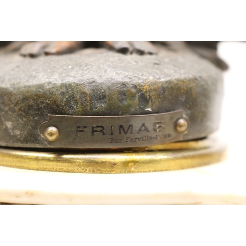 920 - Japy Freres et Cie, 8 day figural cream marble mantle clock, shaped case surmounted by cold painted ... 