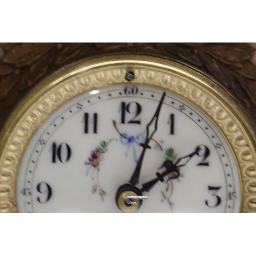 920 - Japy Freres et Cie, 8 day figural cream marble mantle clock, shaped case surmounted by cold painted ... 