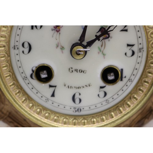 920 - Japy Freres et Cie, 8 day figural cream marble mantle clock, shaped case surmounted by cold painted ... 