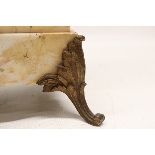 920 - Japy Freres et Cie, 8 day figural cream marble mantle clock, shaped case surmounted by cold painted ... 
