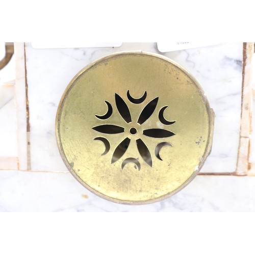 920 - Japy Freres et Cie, 8 day figural cream marble mantle clock, shaped case surmounted by cold painted ... 