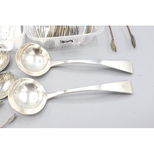 309 - Silver & plate tableware collection inc. Georgian ladle sauce spoon pair by Jonathan Hayne, London 1... 