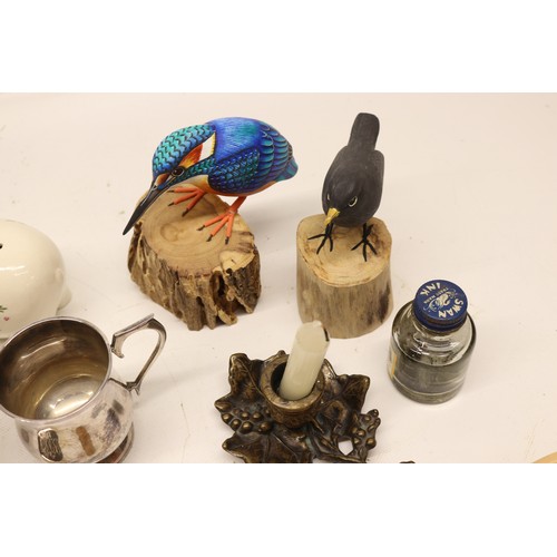 986 - Assorted collection of small decorative items, money boxes, figurines; incl. money box shaped as a e... 