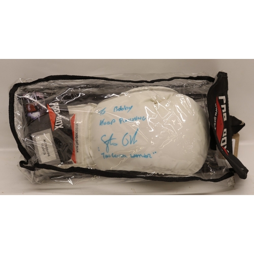 990 - Pro-Box boxing glove signed by Steve Collins, addressed to Bobby Davro, 'Keep Punching', with carry ... 
