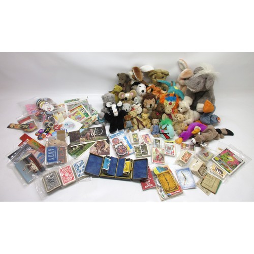 992 - Collection of teddy bears, badges and playing cards; incl. TY Beenie Babies, with tags - Scoop, Ring... 
