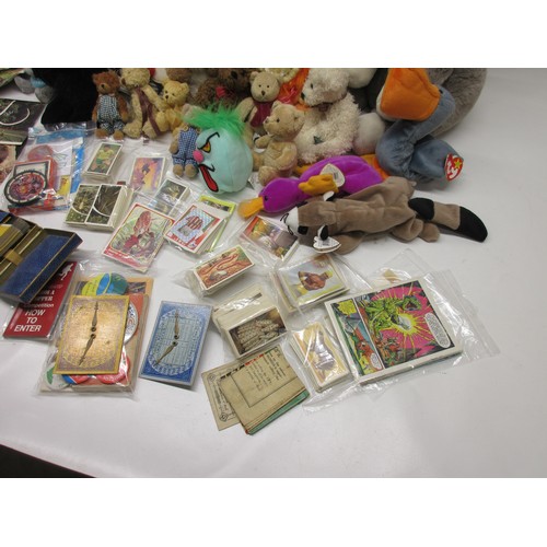 992 - Collection of teddy bears, badges and playing cards; incl. TY Beenie Babies, with tags - Scoop, Ring... 