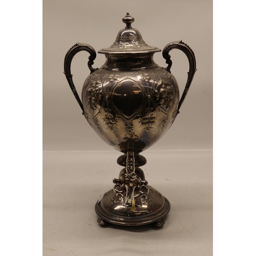 729 - Silver plated samovar, gadrooned borders, embossed floral decoration, dual handles, H43.5cm
Bradley'... 