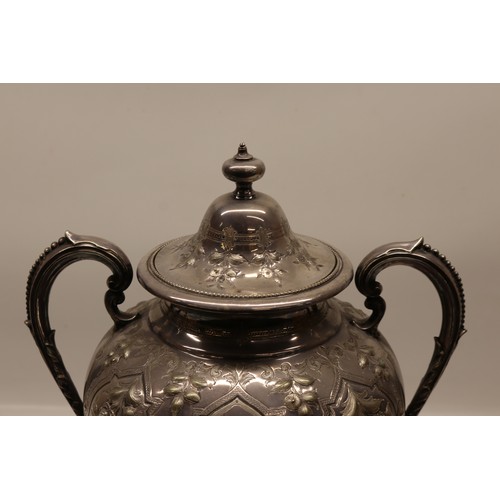 729 - Silver plated samovar, gadrooned borders, embossed floral decoration, dual handles, H43.5cm
Bradley'... 