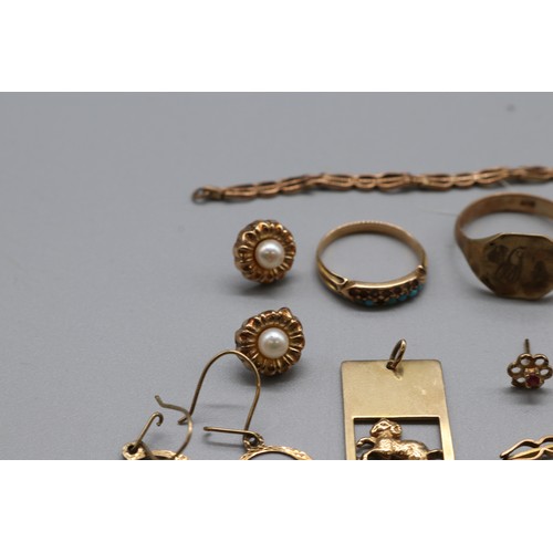 33 - Mixed Hallmarked 9ct yellow gold jewellery comprised of three 9ct yellow gold rings (all damaged) va... 