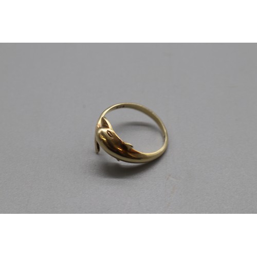 22 - Stamped 14ct yellow gold dolphin torque bangle and matching expandable ring size N (aprox) combined ... 