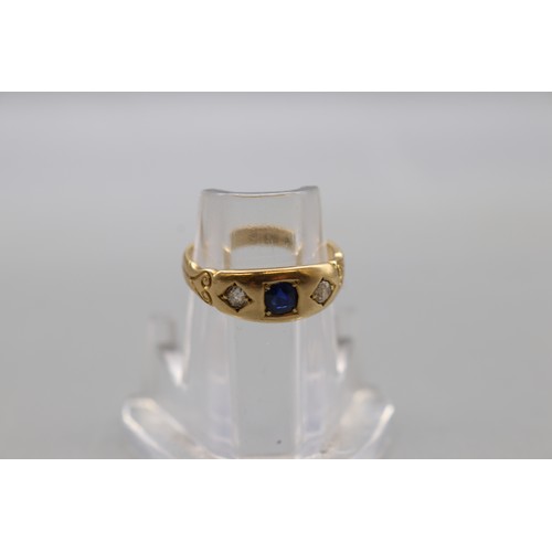 6 - An 18ct gold sapphire and diamond ring, Chester assay 1886–1887, set with a pavé-set cushion-cut sap... 