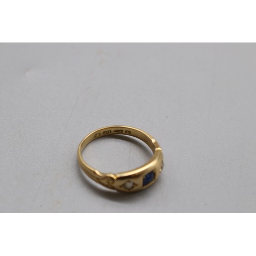 6 - An 18ct gold sapphire and diamond ring, Chester assay 1886–1887, set with a pavé-set cushion-cut sap... 