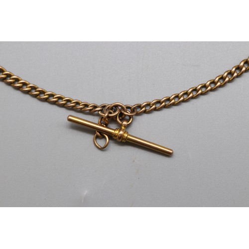 8 - Hallmarked 9ct yellow gold solid link albert chain with T Bar charm each link individually stamped l... 