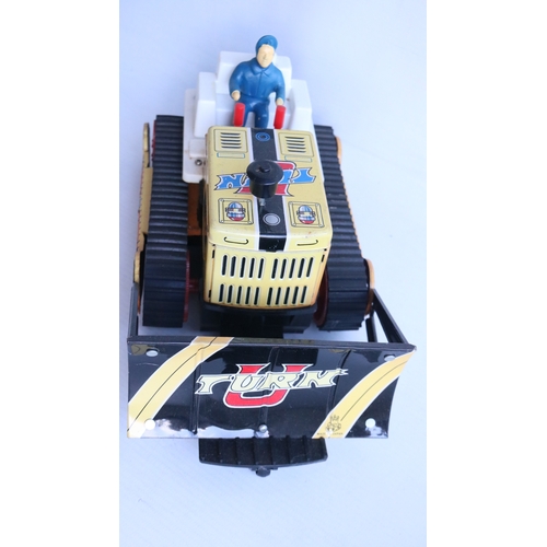 Three vintage boxed bulldozer models to include small scale tinplate ...