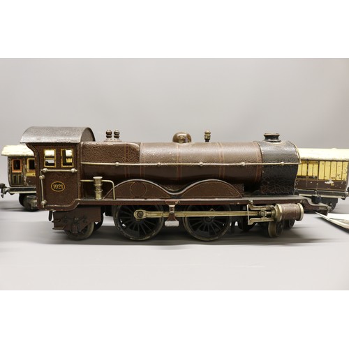 20 - Extremely rare and unique pre-war tin plate Marklin Gauge 1 clockwork 4-4-2 Atlantic Locomotive and ... 