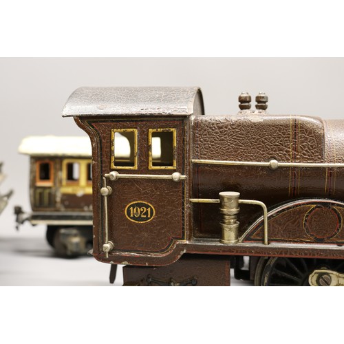 20 - Extremely rare and unique pre-war tin plate Marklin Gauge 1 clockwork 4-4-2 Atlantic Locomotive and ... 