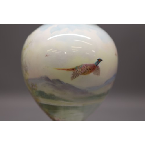 38A - Minton hand painted porcelain lidded vase, 'Pheasants in Flight' signed by A Holland, H15cm
Bradley'... 