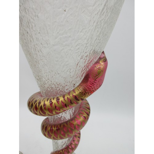 59 - The Janet Ellis Collection - Pair of Harrach style large vases, crackle glass with cranberry glass s... 