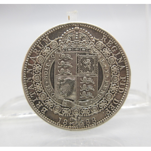 Queen Victoria (1837-1901) 1888 Half-Crown, to obverse are 2 brooch mount marks
Bradleys shipping £22.00 plus vat (UK Only)