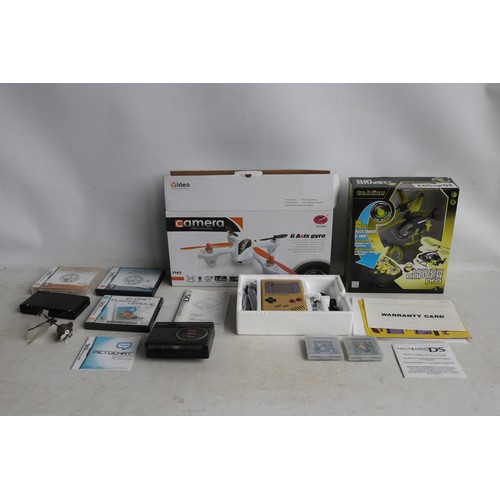 913 - Nintendo Gameboy in original box, 2 Gameboy games, Nintendo DS (No Charger), TX Juice Hover Copter P... 