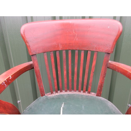 57 - The Janet Ellis Collection - 20th century Slat back swivel office chair with green leather seat, on ... 