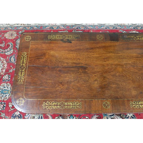 Regency rosewood rectangular card table, brass inlaid folding top on ...