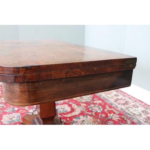 Regency rosewood rectangular card table, brass inlaid folding top on ...
