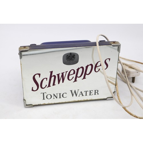 Vintage bar top mirrored Schweppes Tonic water backlit advertising sign W23cm H16cm D14cm original bulb present
Bradleys Shipping £40.00 plus vat (UK Only)