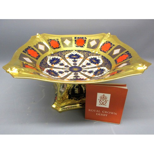 Nottingham Forest interest - Royal Crown Derby 1128 Imari pattern Dolphin Bowl or tazza, base decorated with club badge dedicated Forest J.P. McGovern, printed marks and No.XLI, W27cm D27cm H14cm - This is a rare commemorative item, only awarded to the players who played in the club's historic European Cup wins in 1979 and 1980, with original box and RCD History pamphlet (3)
Bradleys Shipping £40.00 + VAT (UK only)