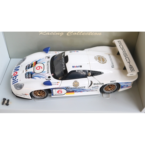 56 - Collection of 1/18 and 1/24 scale racing car models to include 5x boxed examples including 2x Merced... 