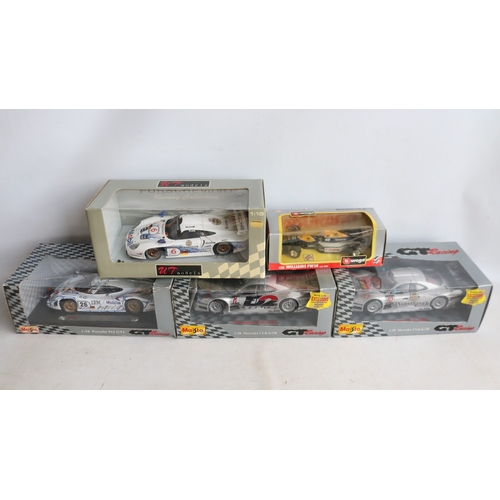56 - Collection of 1/18 and 1/24 scale racing car models to include 5x boxed examples including 2x Merced... 