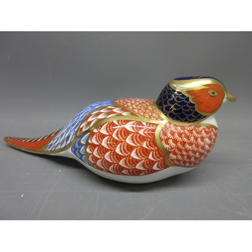  Three Crown Derby paperweights; finch with gold stopper; chicken with gold stopper; pheasant with go... 