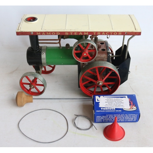 2 - Mamod T.E.1a live steam tractor in fair previously used condition with funnel and steering rod, box ... 