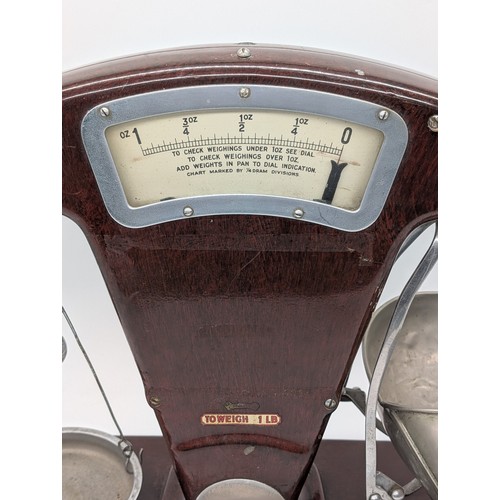  Set of circa 1930s sweet shop style scales; art deco style in faux Bakelite painted finish; fan shap... 