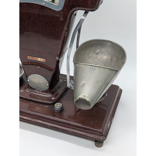  Set of circa 1930s sweet shop style scales; art deco style in faux Bakelite painted finish; fan shap... 